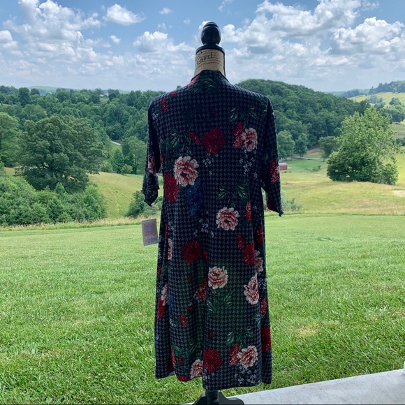 LuLaRoe Shirley Houndstooth Floral Kimono SM NWT - Picture 2 of 10